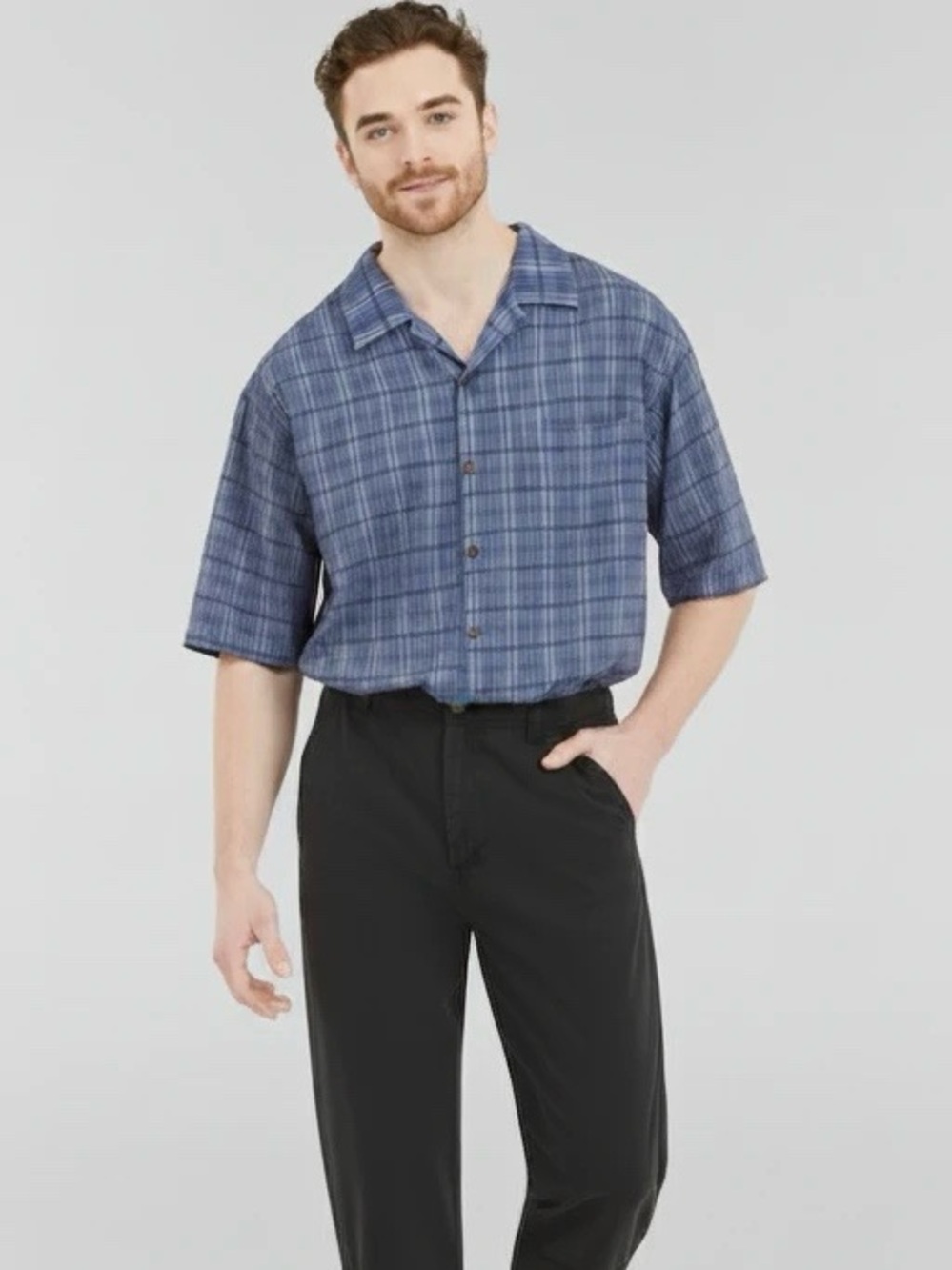 Tommy Bahama 100% Silk Blue Plaid Button Down Shirt- Mens XL, Luxury Casualwear